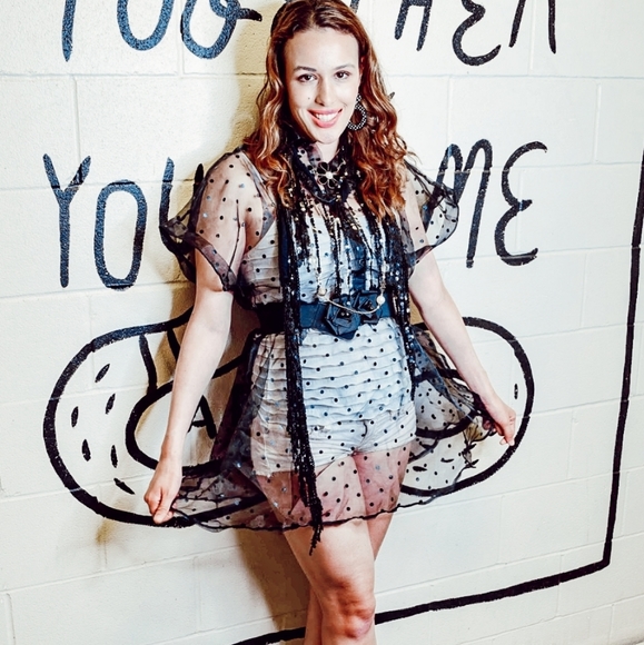 NWT Polka Dot Chiffon Sheer Mini Dress S:Sm-Med - Picture 8 of 10